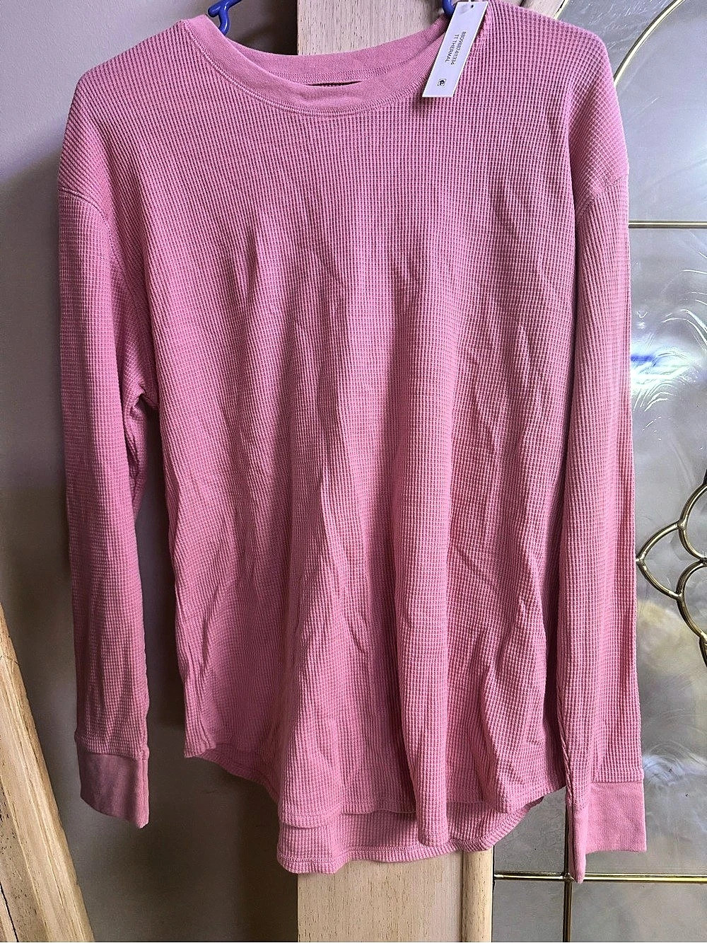 Time and Tru Long Sleeve Waffle Knit Top in Pink Size 12-14 NWT